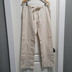 ZENANA Beige Linen Blend Wide Leg Pants Waist Drawstring Lounge Size L NWOT